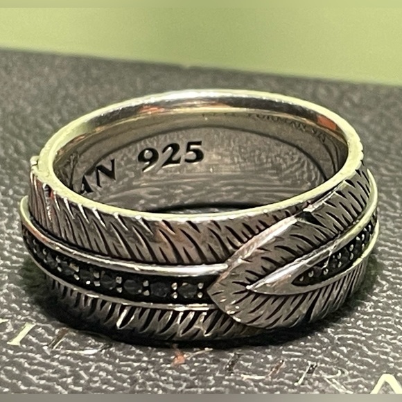 David Yurman Southwest Feather band ring. size 9 (US), 925 (black diamonds) - Picture 1 of 11